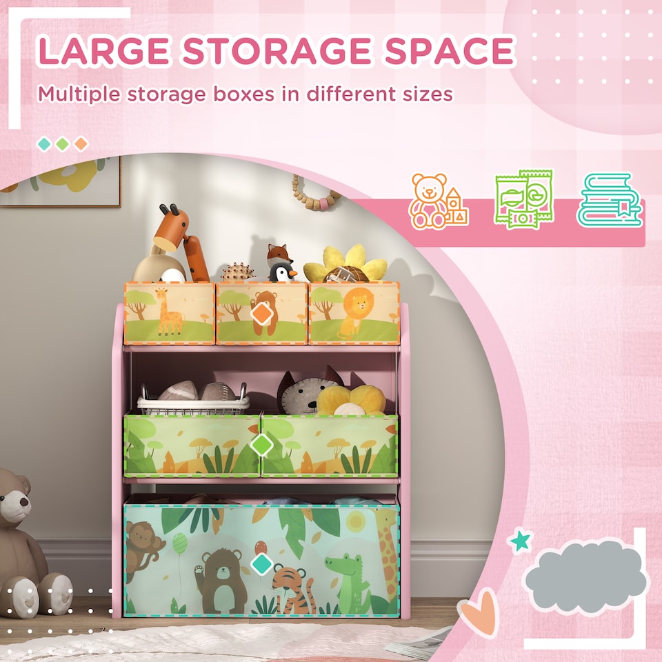 image 1 of AIYAPLAY Kids Toy Storage Unit with 6 Storage Boxes for Playroom, Pink