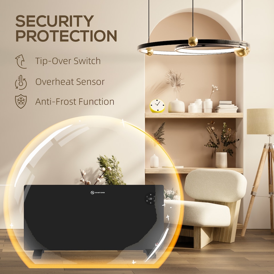 image 1 of HOMCOM 2000W Electric Panel Heater, Freestanding or Wall Mounted, Convector Heater with LED Display, Open Window Detection, Timer, Overheat Protection, Remote Control, Black