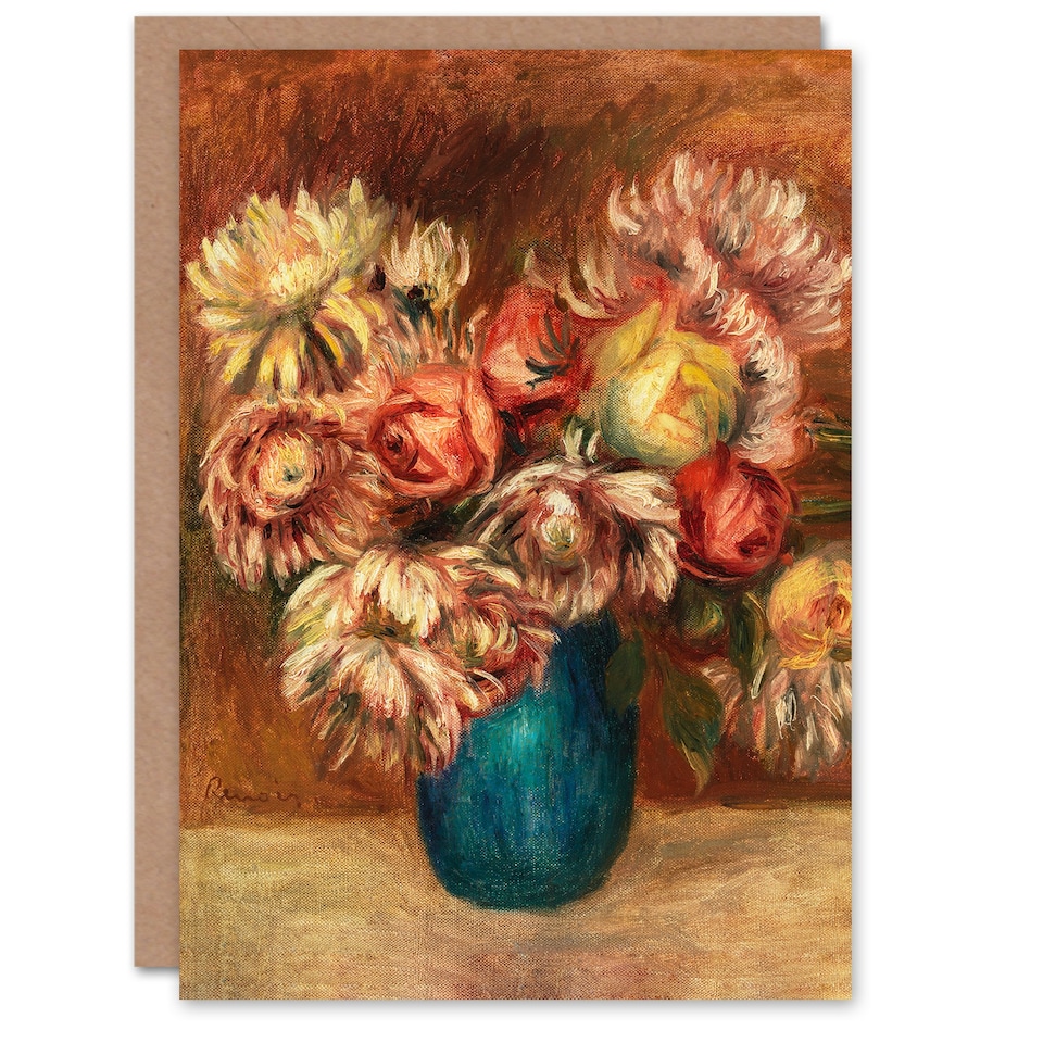 image 1 of Pierre Auguste Renoir Art Card Flowers in a Green Vase