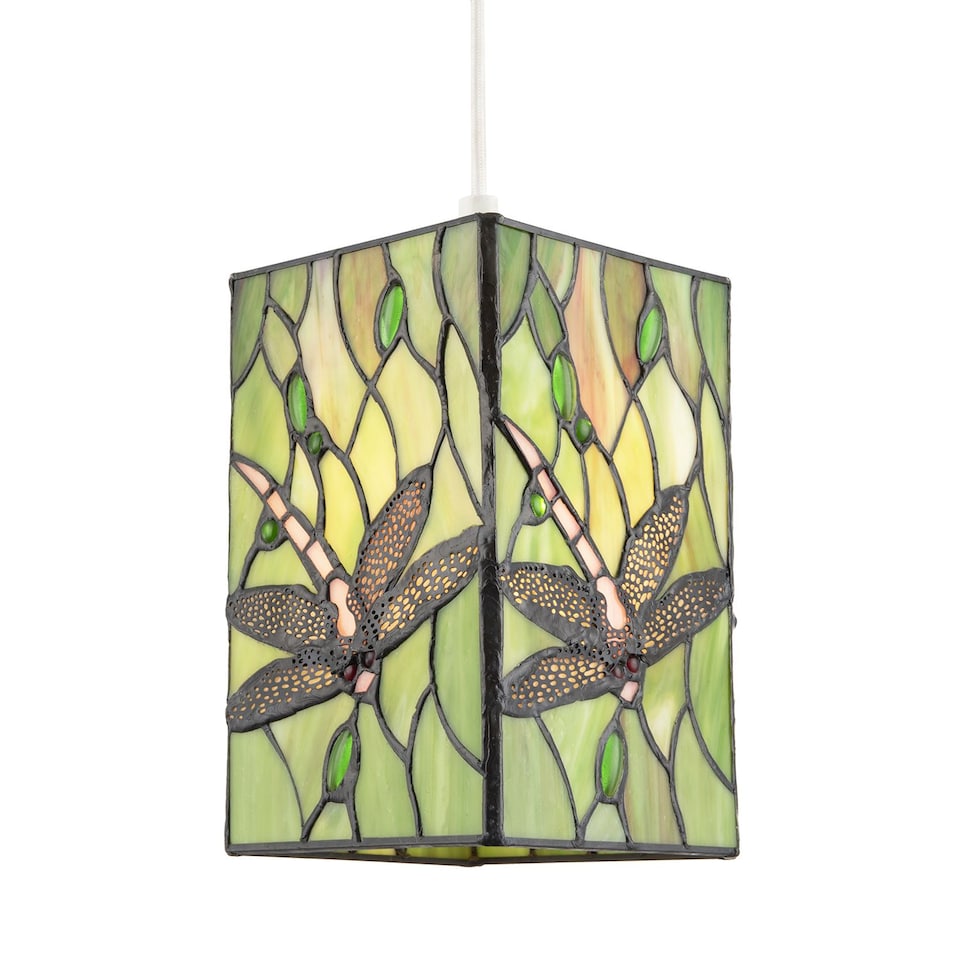 image 1 of Green Stained Glass Dragonfly Rectangular Tiffany Pendant Light Shade | Green | Green | 1