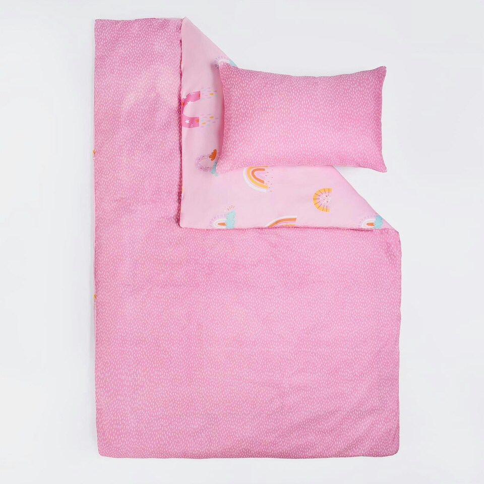 image 1 of OHS Kids Bright Rainbow Reversible Duvet Cover and Pillowcase Set, Single - Pink