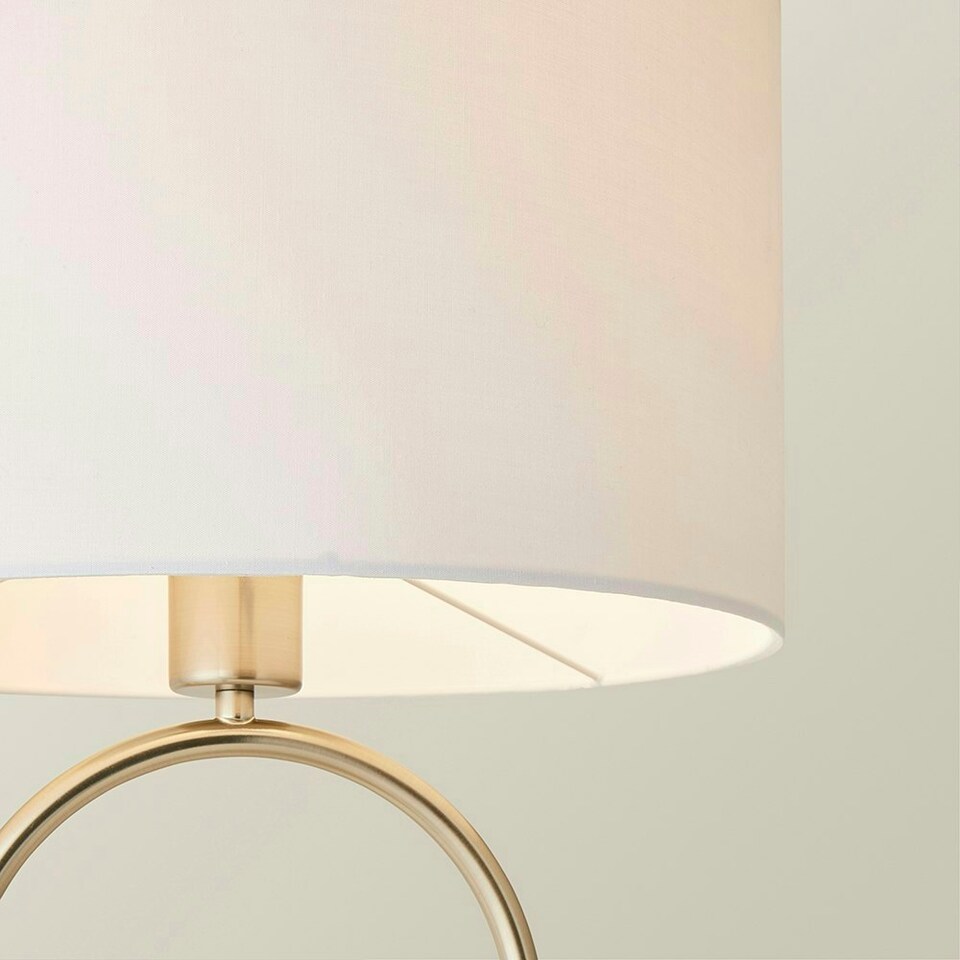 image 1 of ValueLights Antonia White Fabric Drum Lamp Shade Brushed Chrome Oval Table Lamp and LED Bulb Silver