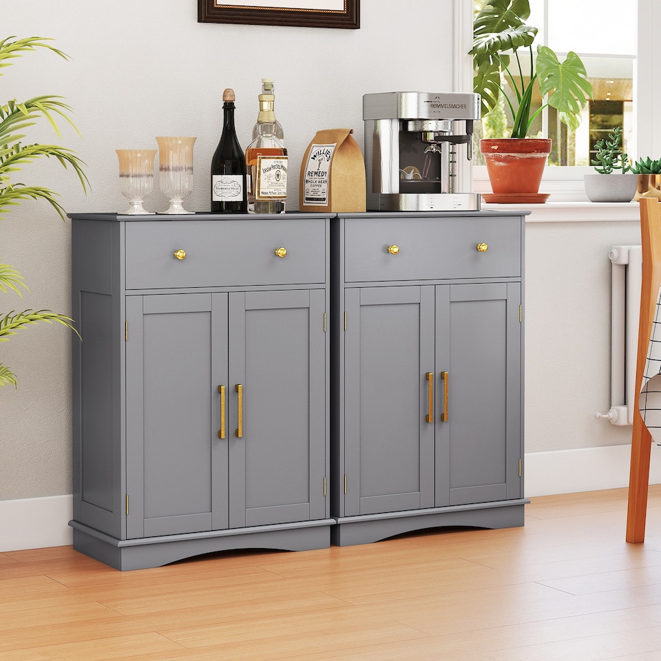 image 1 of COSTWAY Floor Storage Cabinet Buffet Sideboard with Drawer-Grey