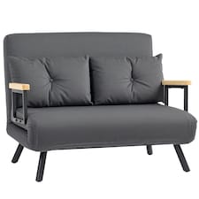 HOMCOM 2 Seater Sofa Bed, Click Clack Convertible Bed Settee, Modern Velvet Feel Fabric Sofa Couch with 2 Tufted Cushions, Wood Armrests for Living Room, Bedroom, Guest Room, Dark Grey | Grey | grey | One Size