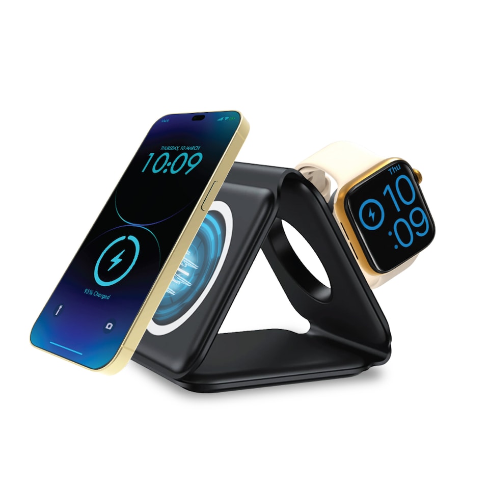 image 1 of Daewoo 3 In 1 Wireless Charger Foldable Station Black