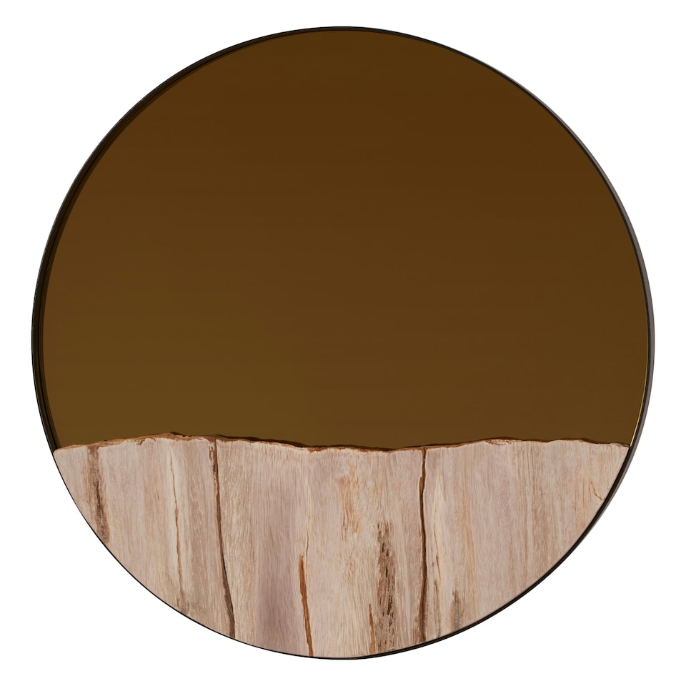 image 1 of Interiors by Premier Petrified Wood Tile Large Round Mirror Gold