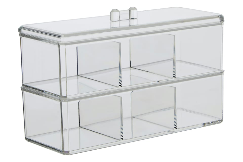 image 1 of Interiors by Premier Six Compartment Plastic Cosmetics Organiser, Makeup Drawer Organiser, Cosmetic Storage Box, Makeup Tray | Clear