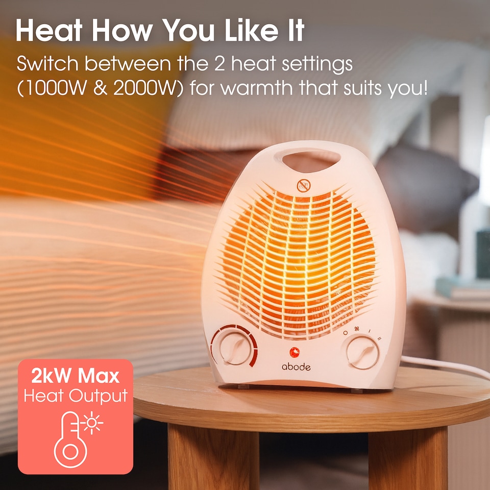 image 1 of Abode AFH1002 Electric Heater White 2000W Cooling Fan Mode with 2 Heat Settings