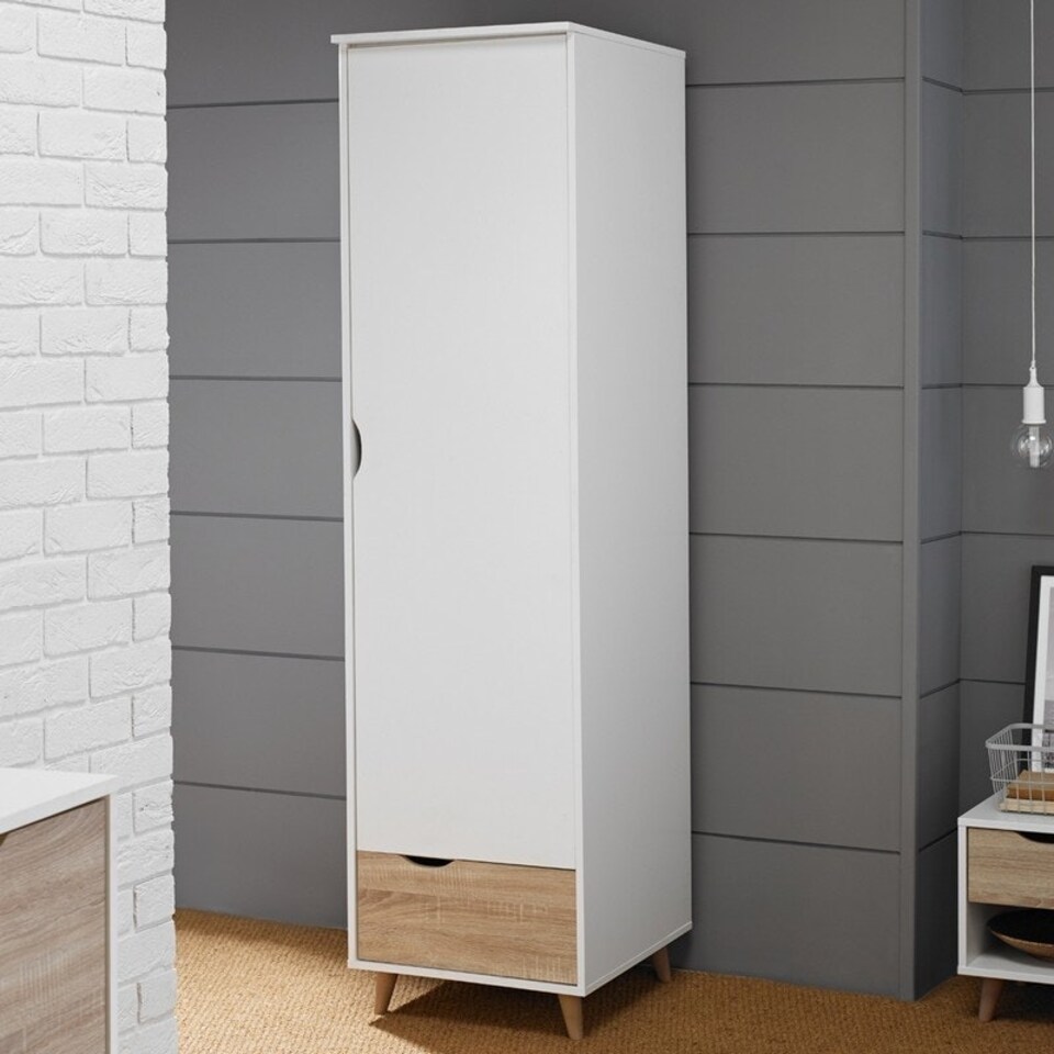image 1 of Stockholm 1 Door Wardrobe - Particle Board - L58 x W50 x H190 cm - Oak/White White