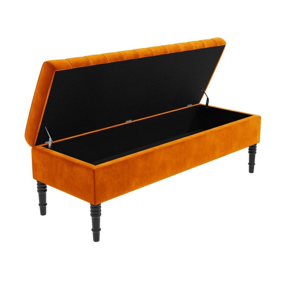 image 1 of Safar 90cm Ottoman Storage Bench - Plush Velvet Shoe Bench - Burnt Orange Lined Upholstery Storage Footstool