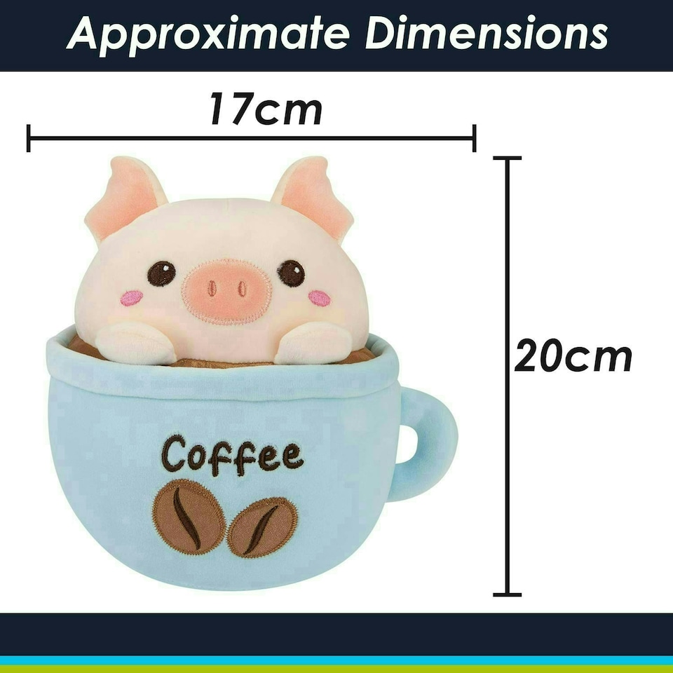 image 1 of Pig Coffee Cup Soft Toy Cute Plushie Huggable Cuddly Stuffed Toy 20cm Blue