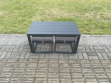 Fimous Outdoor Garden Rectangular Coffee table Aluminium Patio Tea Table with 2 Small Footstool for Balcony, Terrace,Swimming Pool Dark Grey