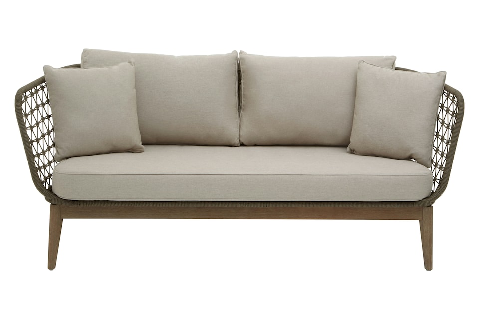 image 1 of Orsina 3 Seat Sofa, Rattan Outdoor Sofa, Long Lasting Rattan Lounge Sofa for Living Room with Grey Cushioning