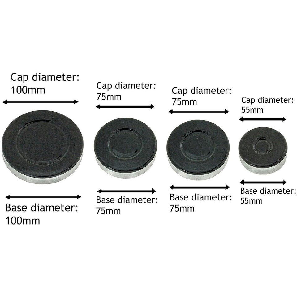 image 1 of SPARES2GO (Non Universal) Oven Cooker Hob Gas Burner Crown & Flame Cap Kit for Beko Oven/Cooker/Hob (Small, 2 Medium & Large, 55mm - 100mm)