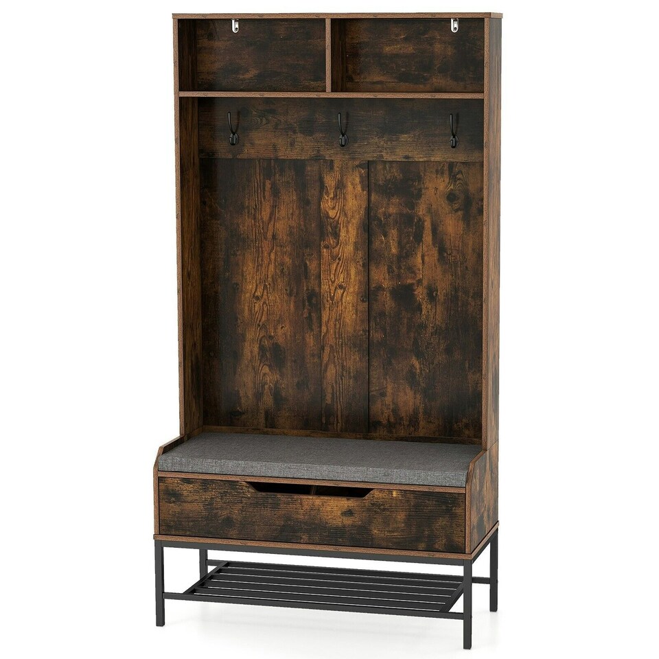 image 1 of COSTWAY 170cm Tall Hall Tree 4-in-1 Coat Rack Entryway Brown Brown | One Size
