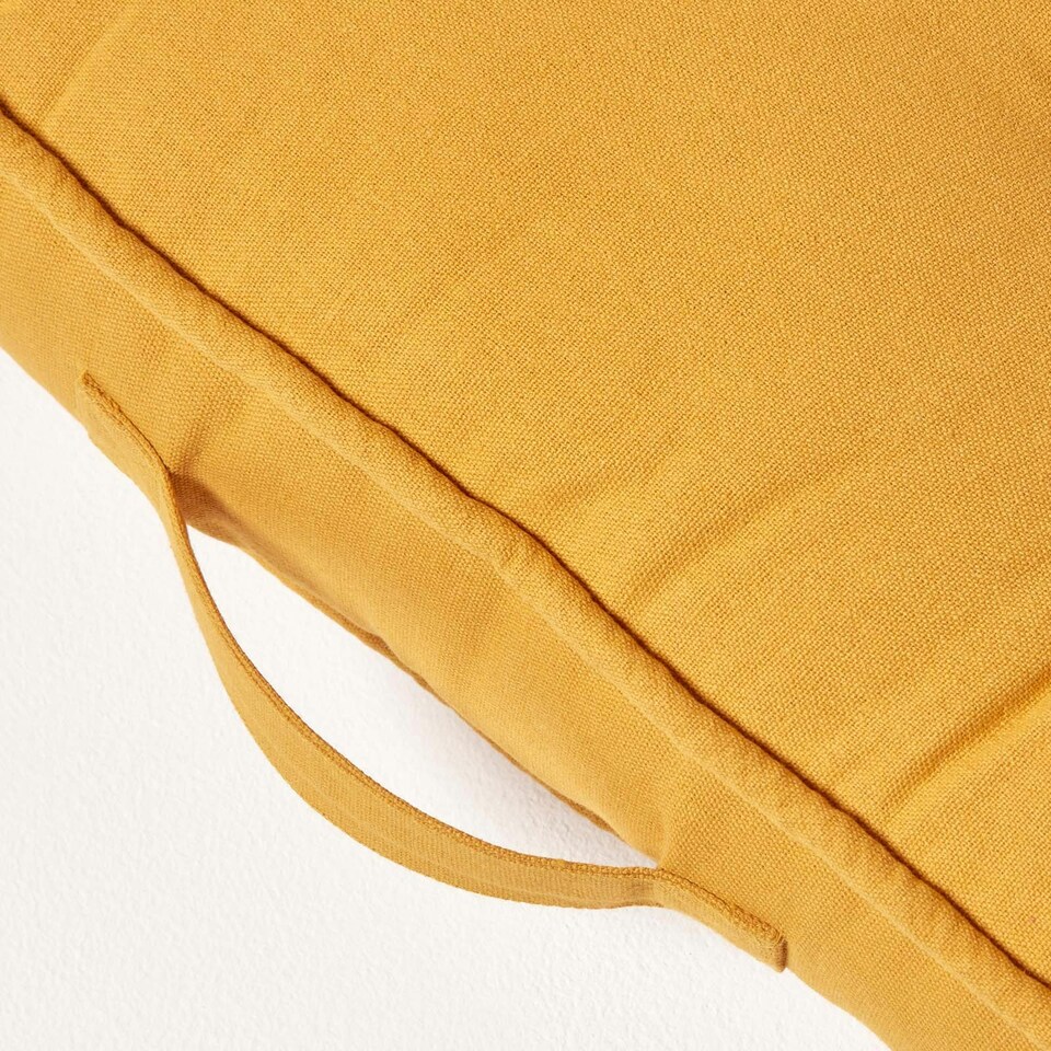 image 1 of Homescapes Mustard Yellow Cotton 2 Seater Booster Cushion | Yellow