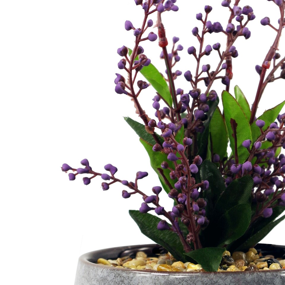 image 1 of 28cm Ceramic Tall Blue Planter with Artificial Purple Vitex Negundo Plant