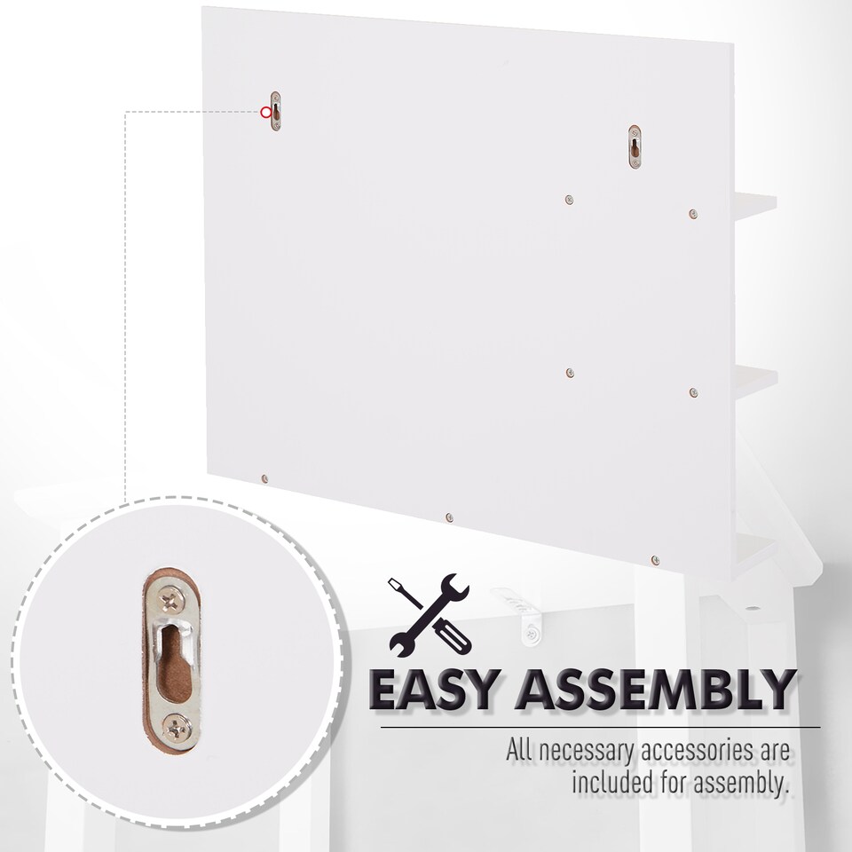 image 1 of kleankin Bathroom Mirror, Wall Mount Vanity Mirror, Modern Make Up Mirror with 3 Storage Shelves, White