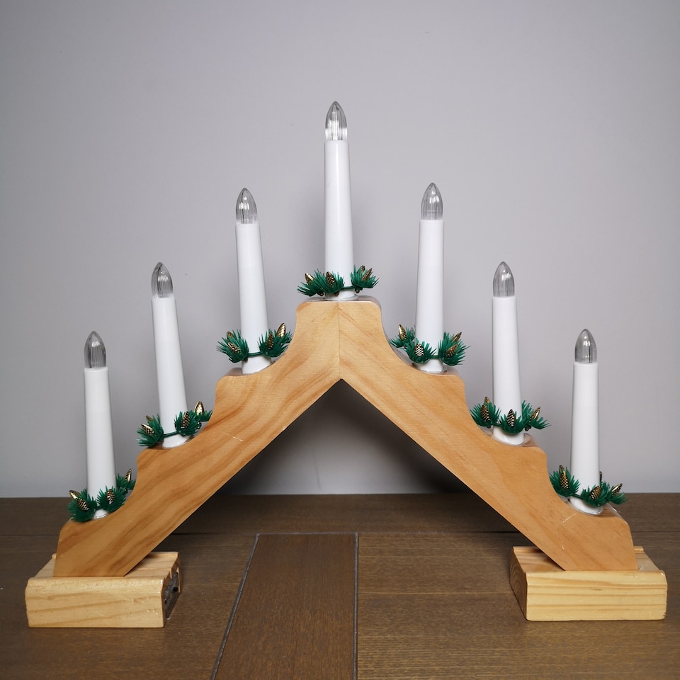 image 1 of 40cm Premier Christmas Candlebridge with 7 Bulbs in Light Wood Battery Operated