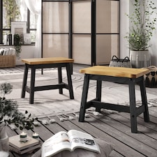 Corona Pair of Live Edge Wooden Dining Stools - Rustic Single Seat Stools in Black or Grey Finish | Black | Black | One Size | 1