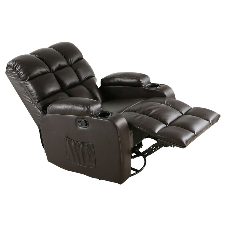 image 1 of Regal Bonded Leather Recliner Rocking Swivel Heat & Massage Chair (Brown)