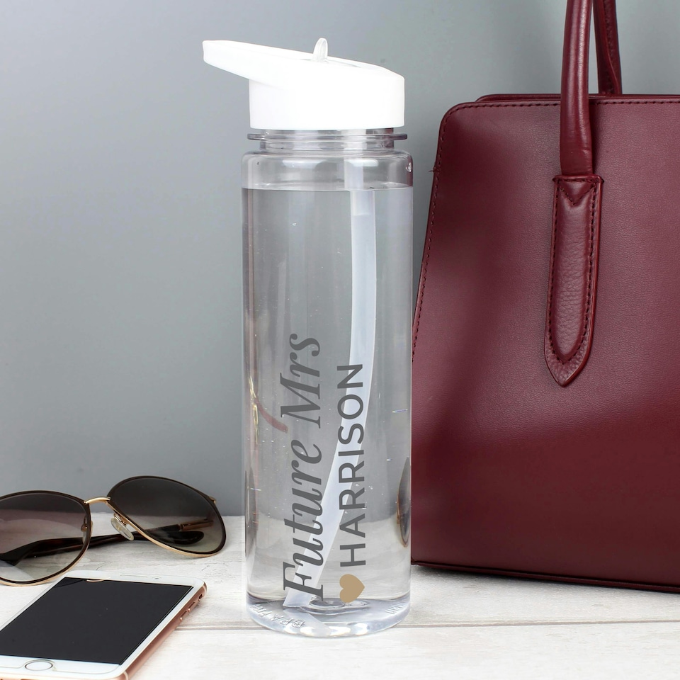 image 1 of Personalised Gold Heart Water Bottle Clear | One Size