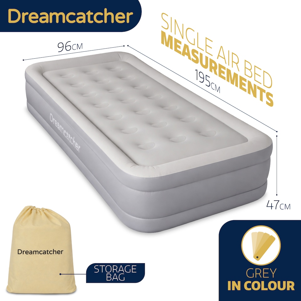 image 1 of Dreamcatcher Single Air Bed Premium Blow up Mattress with Built in Pump 195x96x47 and Storage Bag Included