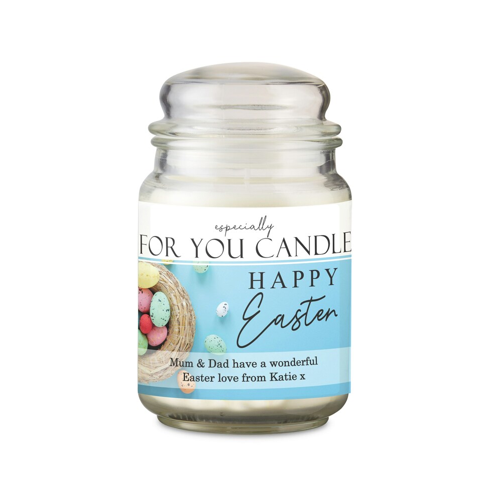 image 1 of Personalised Happy Easter Large Scented Candle Jar White