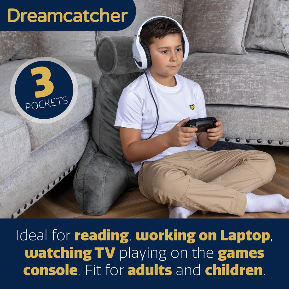 image 1 of Dreamcatcher Deluxe XL Grey Reading Pillow Detachable Headrest, Shredded Memory Foam Cuddle Cuddle Cushion Backrest Arm Support | Grey | Grey | XL - Grey | 1