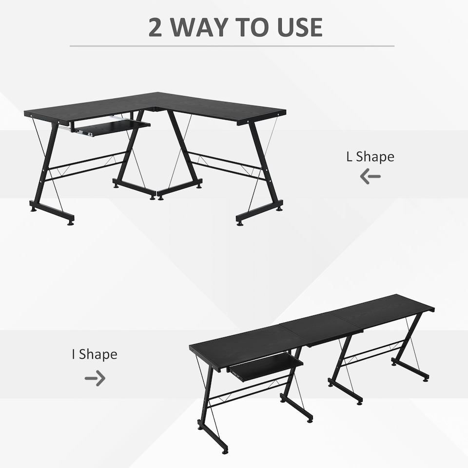 image 1 of HOMCOM L Shape Desk Straight Corner Table Office Gaming Laminated Sturdy Black