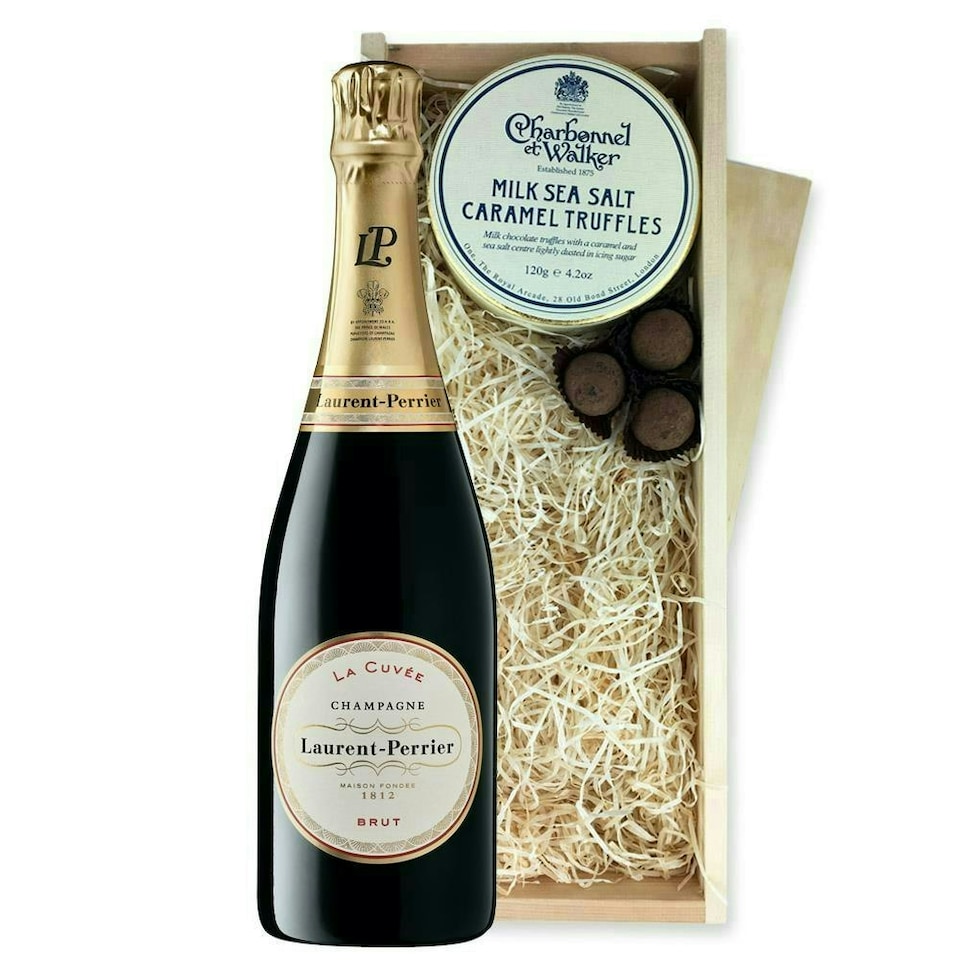 image 1 of Laurent Perrier La Cuvee Brut Champagne And Milk Sea Salt Charbonnel Chocolates Box 75cl 12% abv
