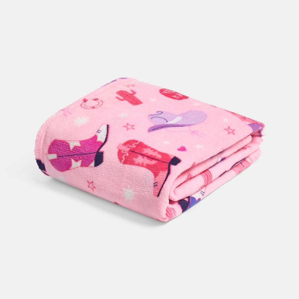 image 1 of OHS Cowboy Print Flannel Fleece Throw Blanket Soft Bedspread | Pink