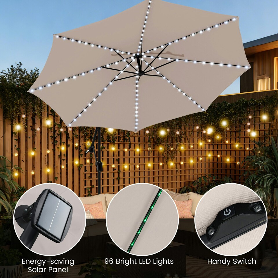 image 1 of COSTWAY 290 cm Solar Offset Hanging Sunshade Parasol Beige Cream