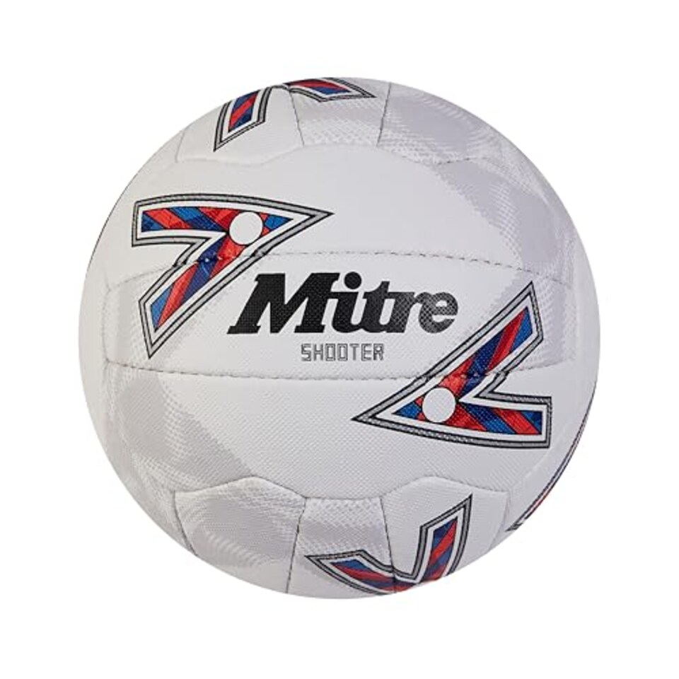 image 1 of Mitre Shooter Match Netball | Great Grip | Durable Design, White/Red/Blue, 5