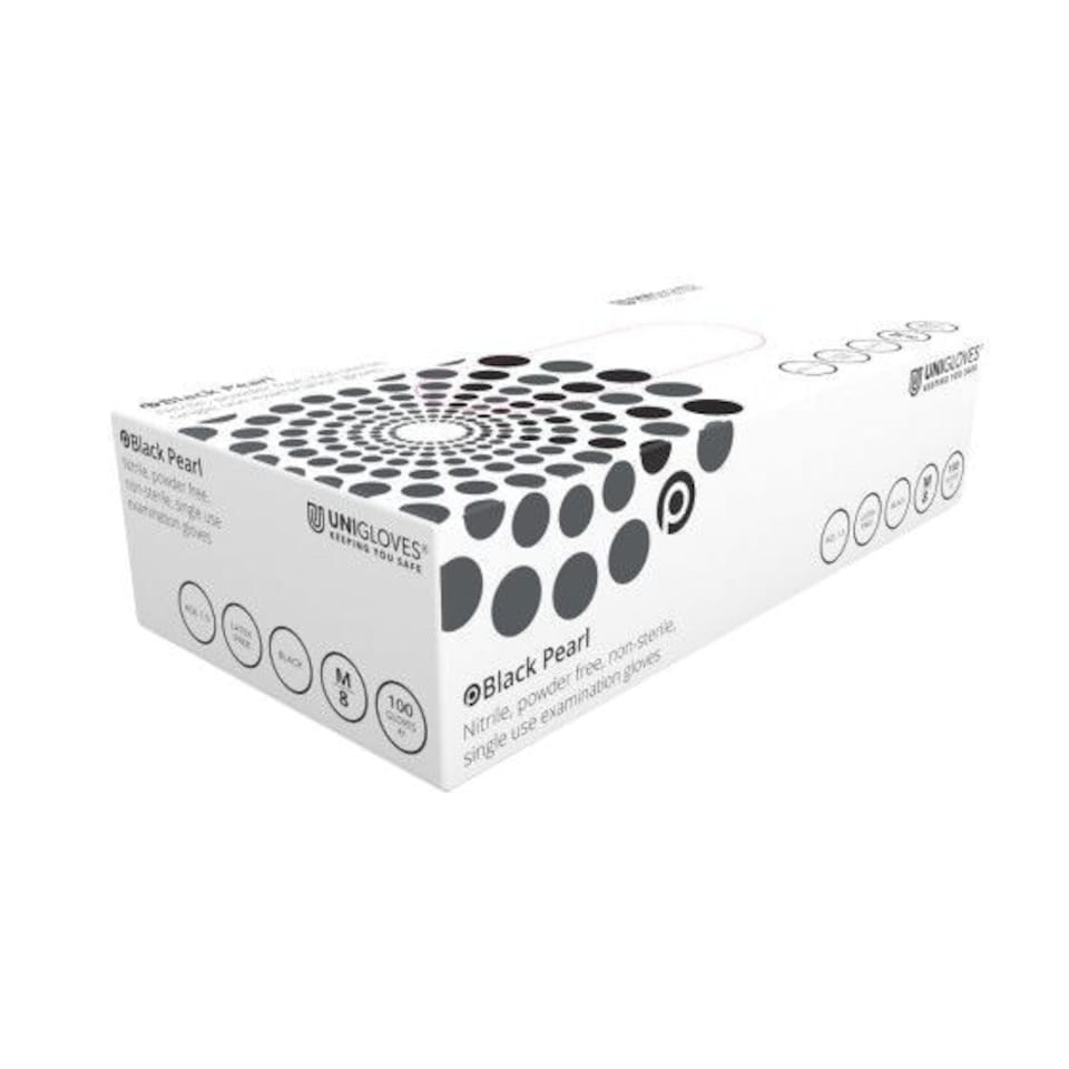 image 1 of Unigloves Black Pearl Box of 100 Nitrile Gloves Black | Medium