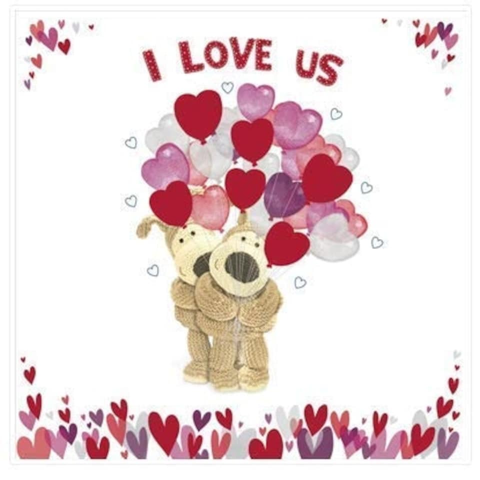 image 1 of Valentine's Day Card Boofle Holding Balloons