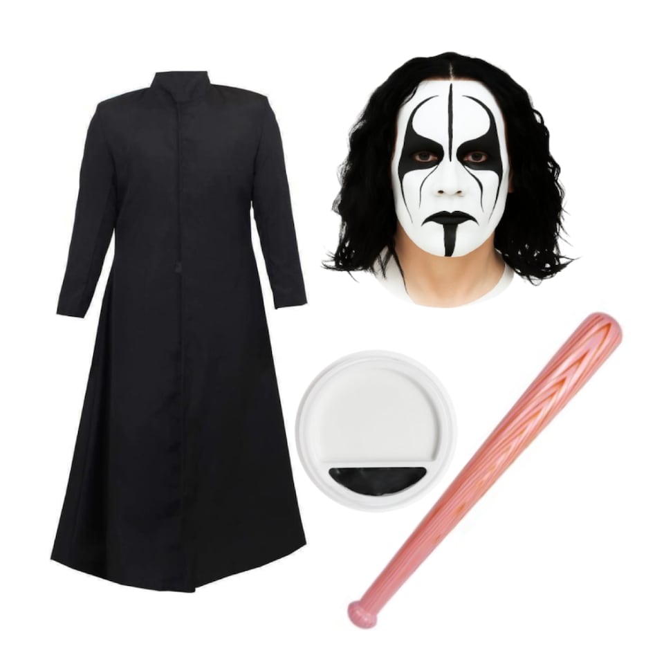 image 1 of Sting Costume - Jacket, Face Paint, Wig & Inflatable Bat | Multi | M