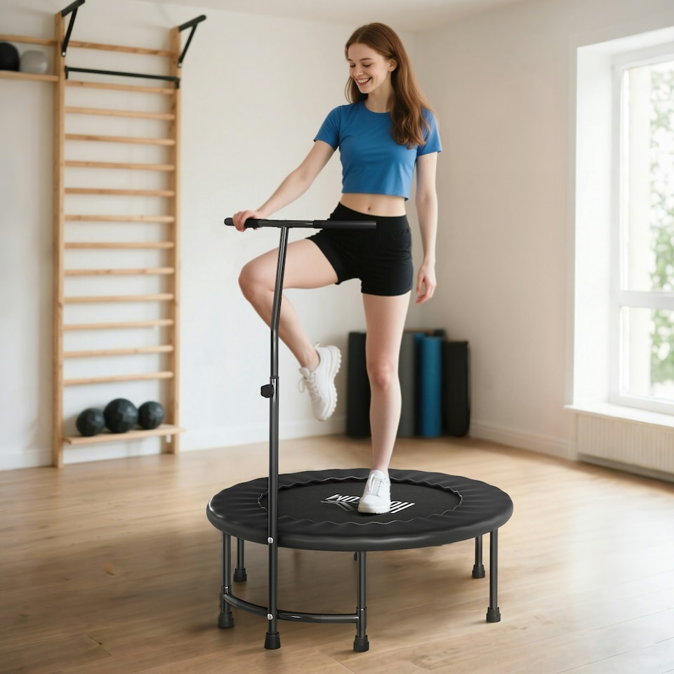 image 1 of HOMCOM 40" Mini Trampoline, Rebounder Jumper w/ Adjustable Handle, Black