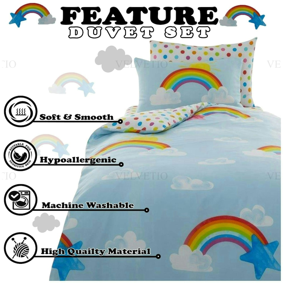 image 1 of VELVETIO Sunny Rainbow Duvet Cover Set Luxury Kids Printed Beddings Multi | Double