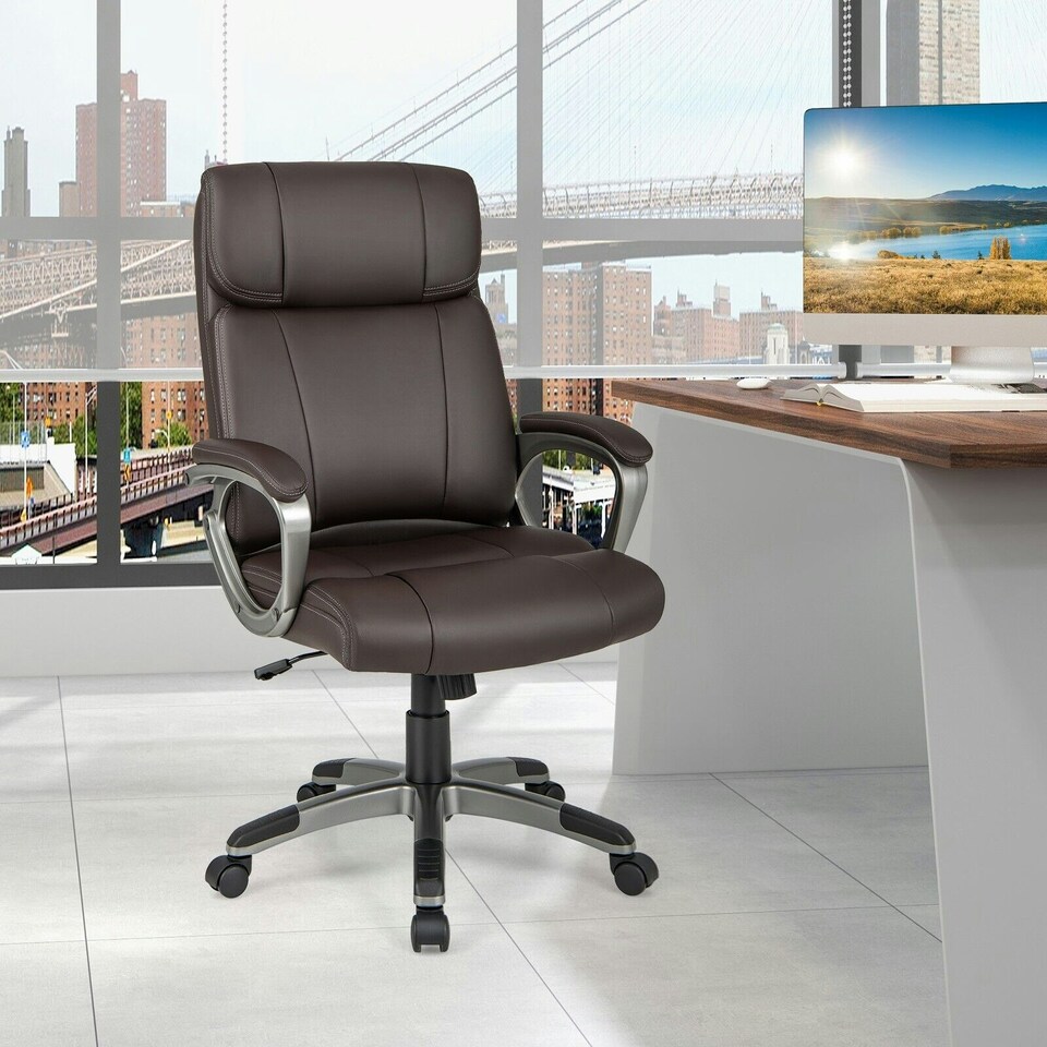 image 1 of COSTWAY Executive Office Chair Computer Desk Chair Brown Brown