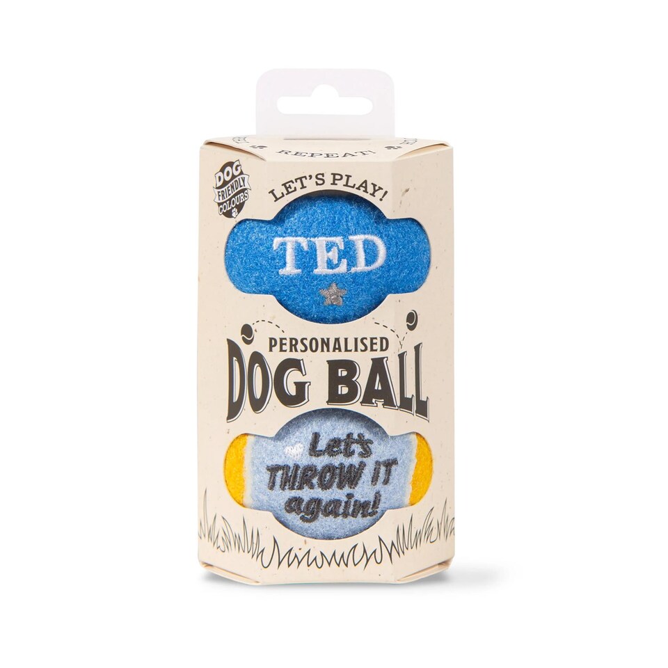image 1 of Pre-Personalised Dog Ball Gift Pack 2pcs Blue Ted