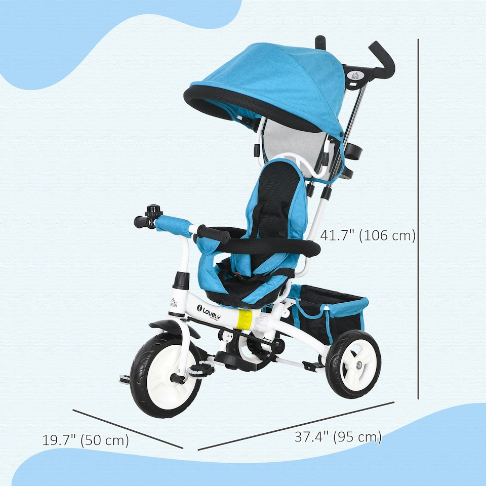image 1 of HOMCOM 6 in 1 Kids Trike, Stroller with Parent Handle, Blue