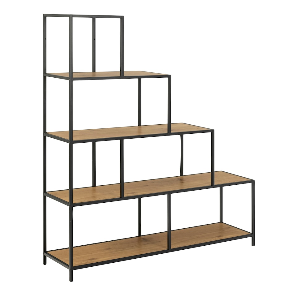 image 1 of Seaford Bookcase with 4 Shelves and 1 Drawer in Black and Oak