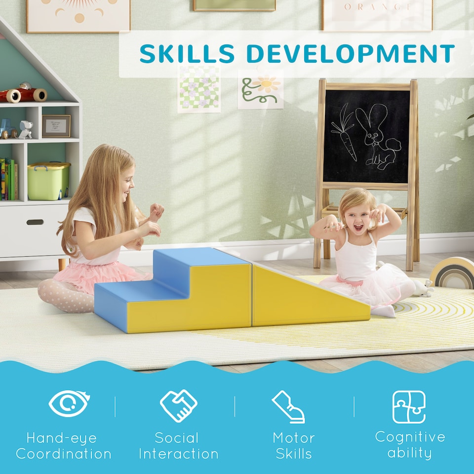 image 1 of HOMCOM 2 Piece Soft Play Set for Toddler Climb and Crawl, Grey