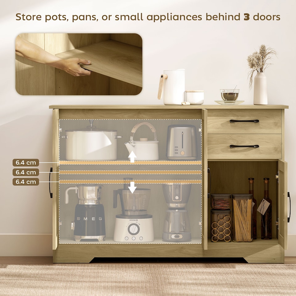 image 1 of HOMCOM Sideboard with Soft-Close Doors, Modern Storage Cabinet Natural | Brown | White wood grain | 120W x 38D x 79H cm