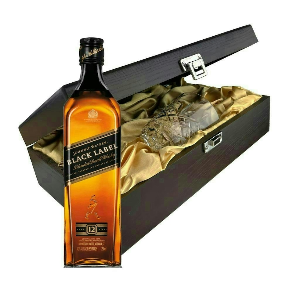 Johnnie Walker Black Label Whisky In Luxury Box With Royal Scot Glass 70cl 40% abv
