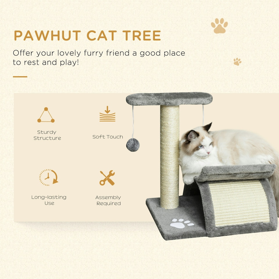 image 1 of PawHut Cat Tree Tower, Rotatable Top Bar, Sisal Post, Tunnel, Balls, Grey