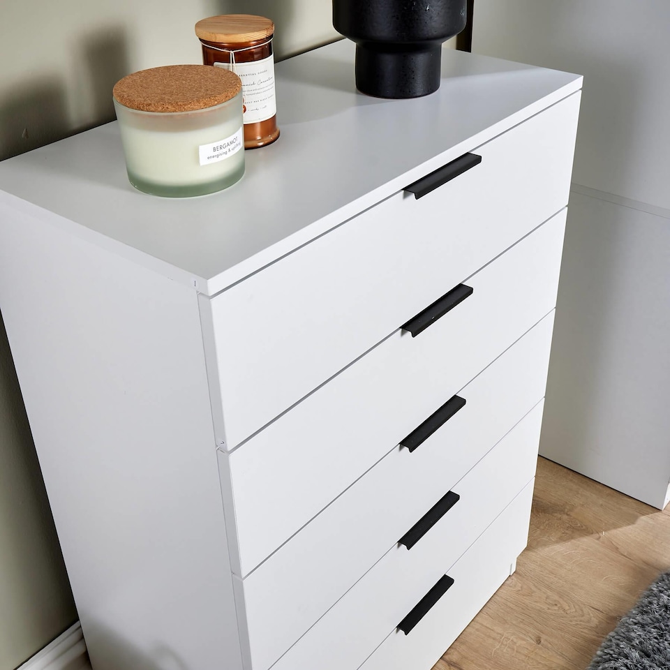 image 1 of Phoenix Chest Of 5 Drawers Bedroom Furniture Clothing Storage Organiser Unit | White