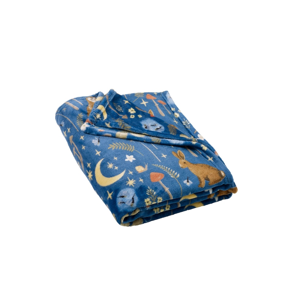 image 1 of Catherine Lansfield Enchanted Twilight Animals Cosy Fleece Blanket Throw Navy Blue Blue | Navy Blue