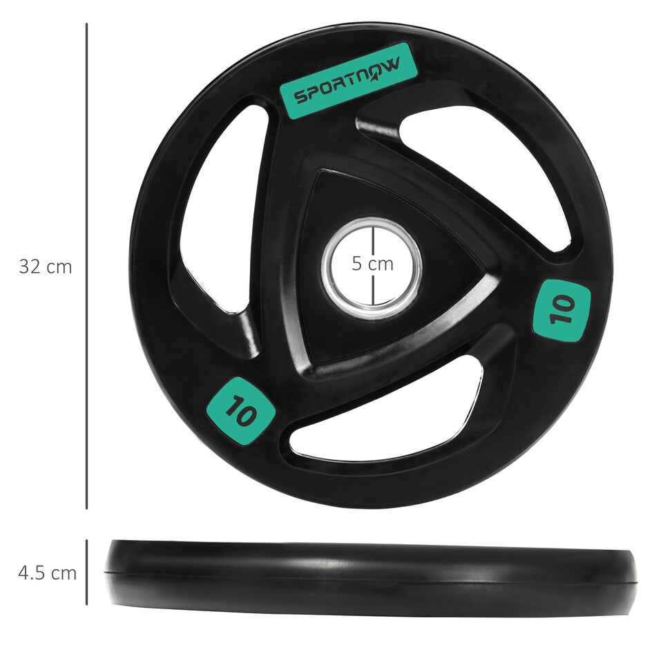 image 1 of SPORTNOW Two 10kg Olympic Weight Plates for Barbell, with Tri-Grips